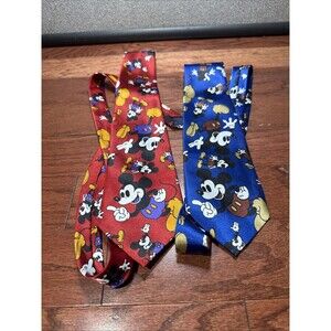 Vintage Disney Mickey Mouse 100% Silk Ties Lot Of 2 Excellent Condition